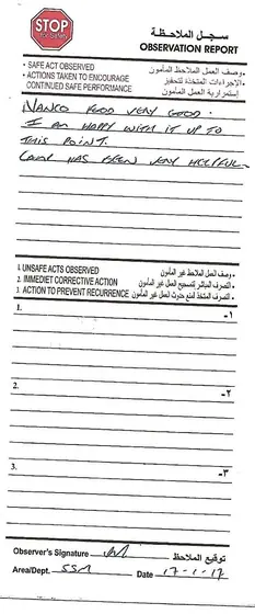 STOP observation card, SSM