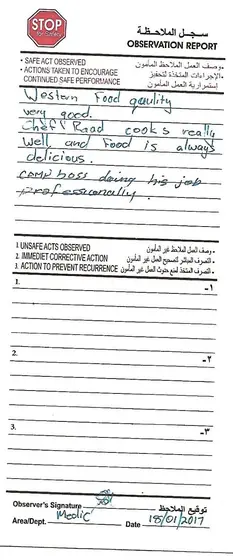 STOP observation card, site medic