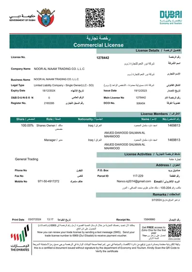 Commercial licence 1278442