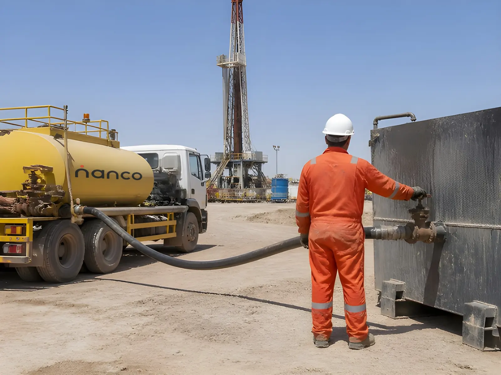 Tanker transferring fluid at a well site